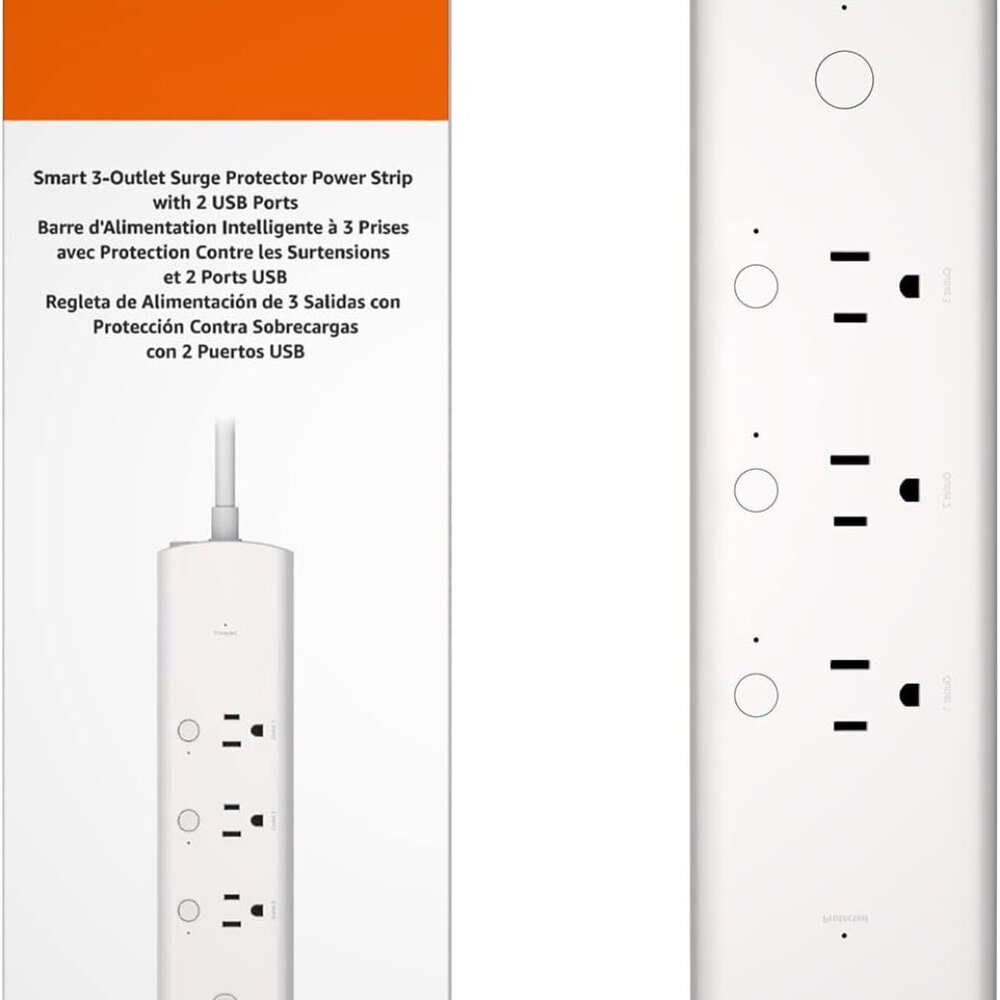 Rectangle Smart Plug Power Strip with 3 Individually Controlled Outlets and 2 US